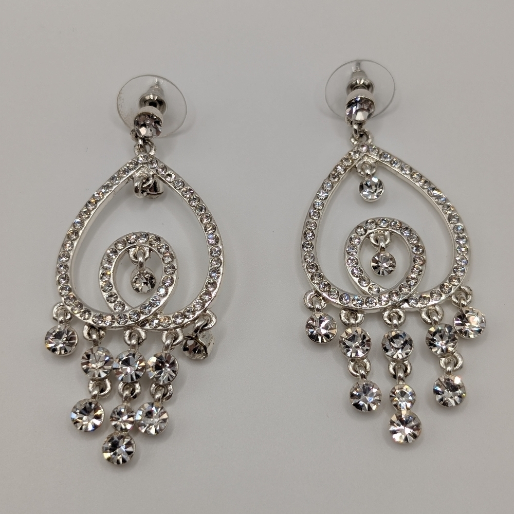 Charter Club Silver Tone Diamond Style Rhinestone Accent Chandelier Earrings NWT